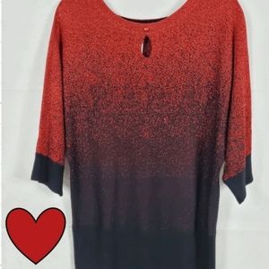 Ladies Dress Red & Black Sparkle Shirt With Doleman Sleeves